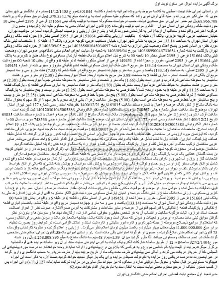 مزایده ملک پلاک ثبتی 151664 فرعی از 2395 اصلی