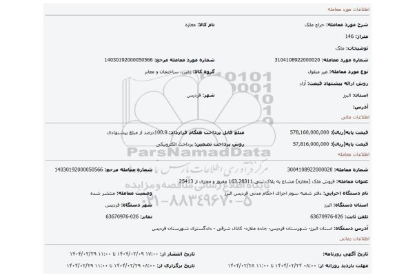 مزایده، ملک