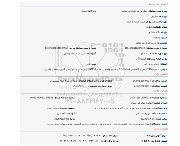 مزایده، مزایده اموال غیر منقول