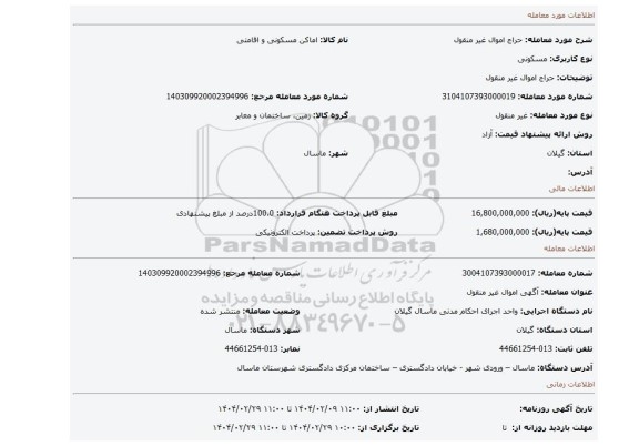 مزایده، حراج اموال غیر منقول