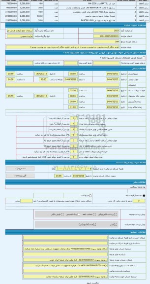 مزایده ، لوازم خانگی(به شرط رویت و با وضعیت موجود)