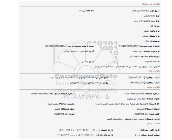مزایده، ملک