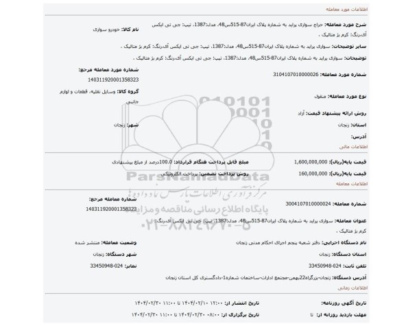 مزایده، سواری پراید به شماره پلاک ایران87-515س48، مدل:1387، تیپ: جی تی ایکس آی،رنگ: کرم بژ متالیک ،