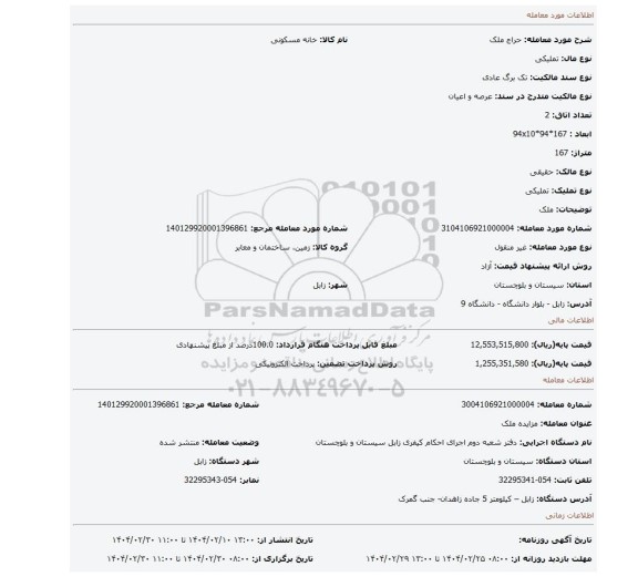 مزایده، ملک