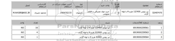 استعلام تیر بتونی 12/400 طرح H با لوله گراند