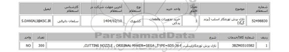 استعلام نازل برش تورچکار اسلب (برند گیگا)
