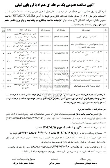 مناقصه استخر دانش آموزی ...