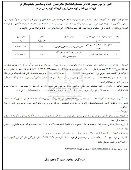 فراخوان عمومی شناسایی متقاضیان استفاده از اماکن تجاری فضاها و محل های تبلیغاتی