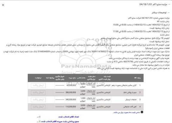 مزایده کارتن سالم و ضایعاتی به صورت درهم ...