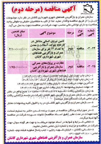 مرحله دوم مناقصه تامین نیروی انسانی .... مرحله دوم 
