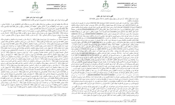 مزایده ششدانگ قطعه آپارتمان مسکونی پلاک ثبتی 6059 فرعی
