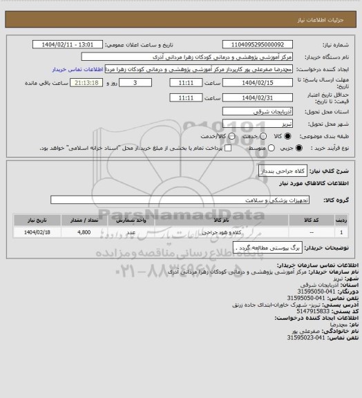 استعلام کلاه جراحی بنددار