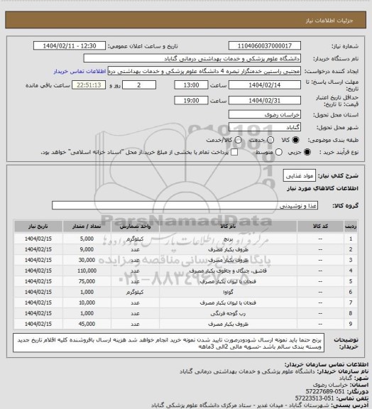 استعلام مواد غذایی