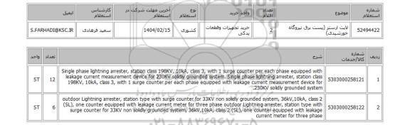 استعلام لایت ارستر (پست برق نیروگاه خورشیدی)