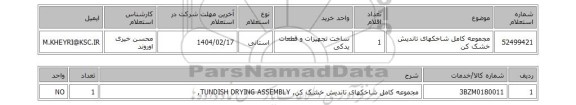 استعلام مجموعه کامل شاخکهای تاندیش خشک کن