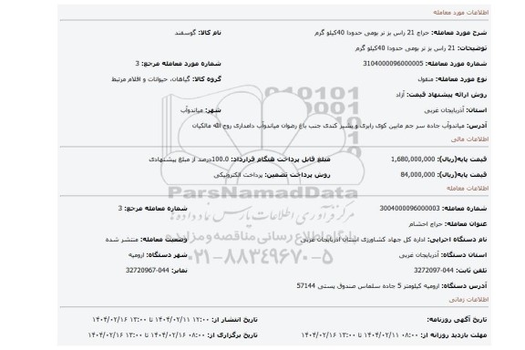 مزایده، 21 راس بز نر بومی حدودا 40کیلو گرم