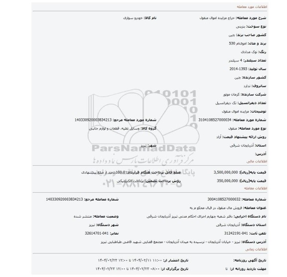 مزایده، مزایده اموال منقول