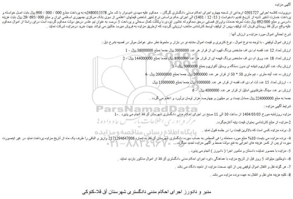 مزایده تعداد 12 عدد قفسه ام دی اف مشخص برنگ قهوه ای و...