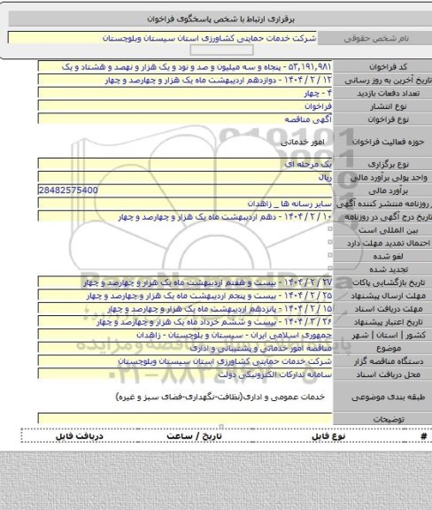 مناقصه, مناقصه امور خدماتی و پشتیبانی و اداری