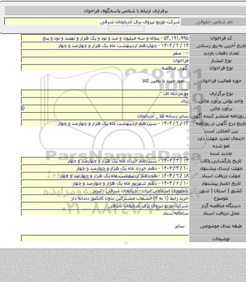 مناقصه, خرید رابط (۱ به ۴)  انشعاب مشترکین بدون کانکتور دندانه دار