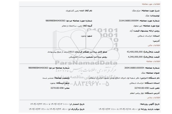 مزایده، ملک