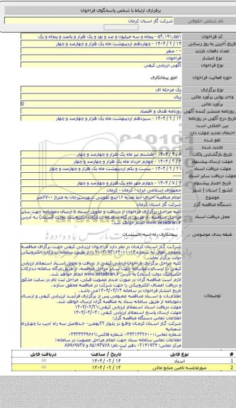 مناقصه, انجام مناقصه احرای خط تغدیه ۱۶اینچ تقویتی شهرسیرجان به متراژ ۶۷۰۰متر