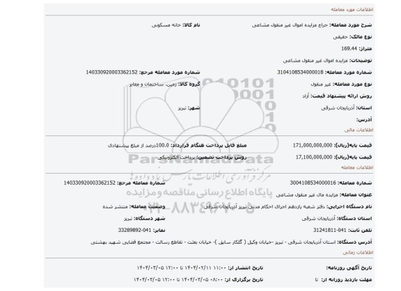 مزایده، مزایده اموال غیر منقول مشاعی