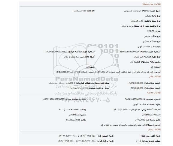 مزایده، ملک مسکونی
