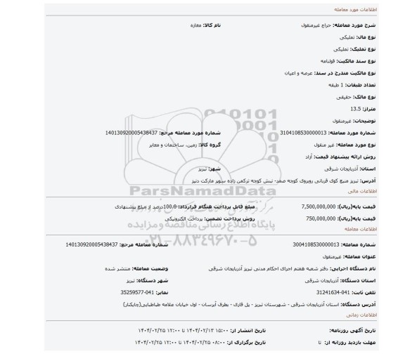 مزایده، غیرمنقول