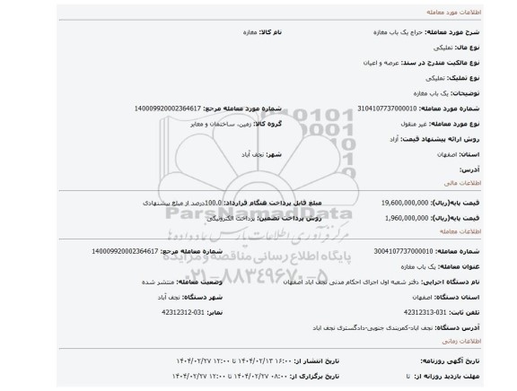 مزایده، یک باب مغازه