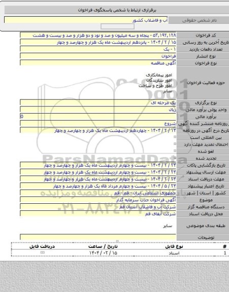مناقصه, آگهی فراخوان جذب سرمایه گذار