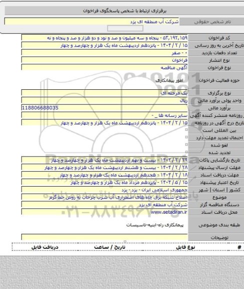 مناقصه, اصلاح شبکه برق چاه های اضطراری آب شرب چرخاب به روش خط گرم