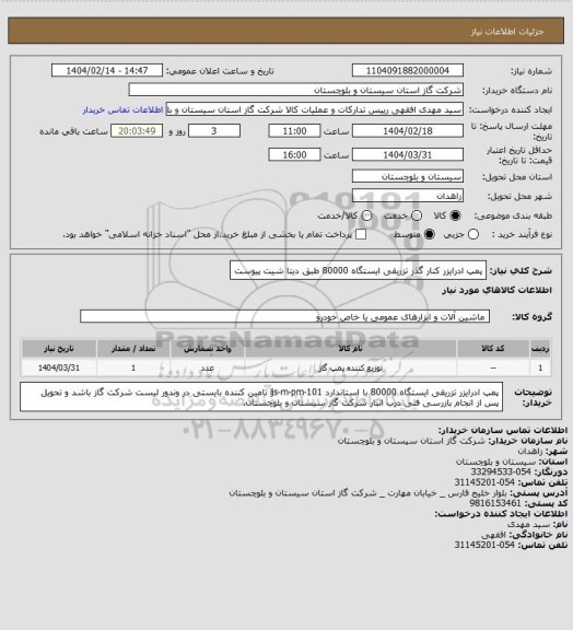 استعلام پمپ ادرایزر کنار گذر تزریقی ایستگاه 80000 طبق دیتا شیت پیوست