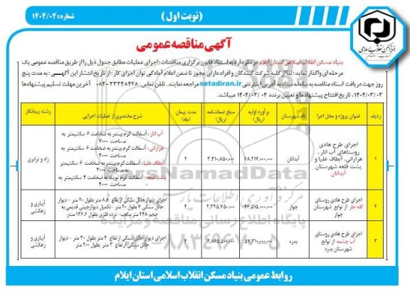 مناقصه اجرای طرح هادی روستاهای 