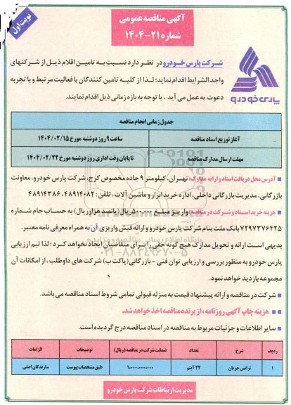 مناقصه ترانس جریان