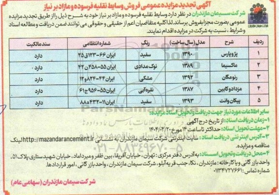 مزایده وسایط نقلیه فرسوده و مازداد بر نیاز تجدید