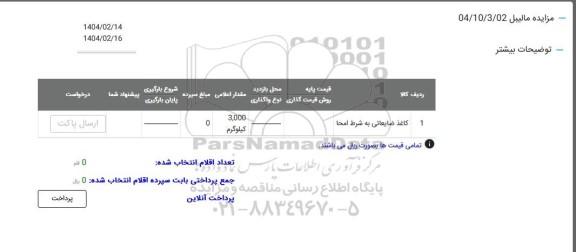 مزایده کاغذ ضایعاتی به شرط امحا