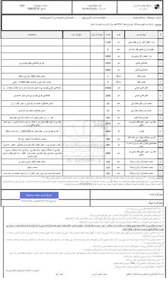 استعلام درخواست تعیین پیمانکار اجرای توسعه FTTH شهرستان کرمان به صورت شناور