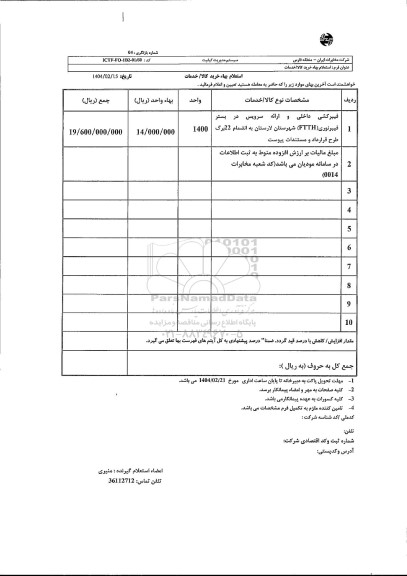 استعلام فیبرکشی داخلی و ارائه سرویس در بستر فیبر نوری FTTH 