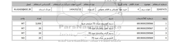 استعلام انواع سیم
