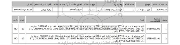 استعلام فیوز استوانه ای