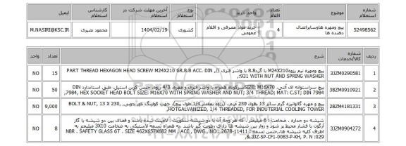 استعلام پیچ ومهره هاوسایراتصال دهنده ها
