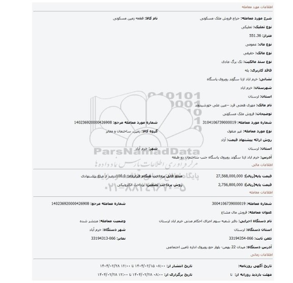 مزایده، فروش ملک مسکونی
