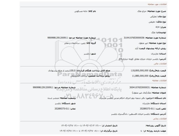 مزایده، ملک