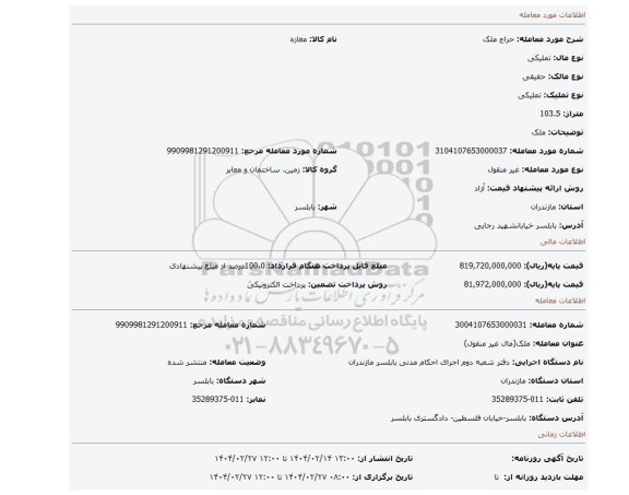 مزایده، ملک