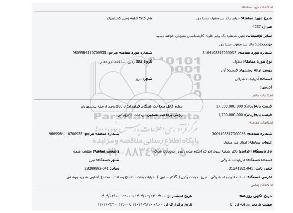 مزایده، مال غیر منقول مشاعی