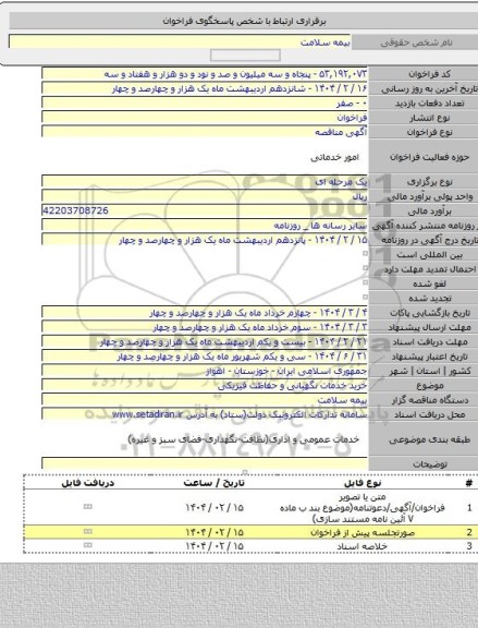 مناقصه, خرید خدمات نگهبانی و حفاظت فیزیکی