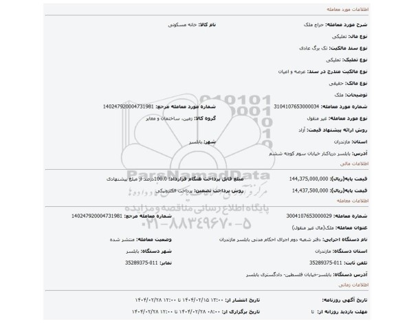 مزایده، ملک