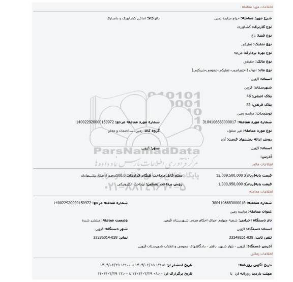 مزایده، مزایده زمین
