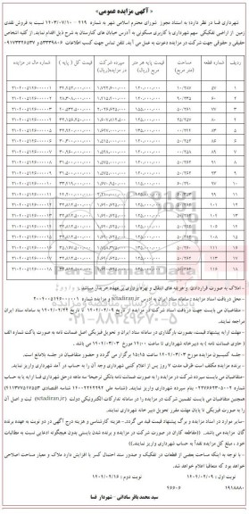 مزایده فروش زمین با کاربری مسکونی